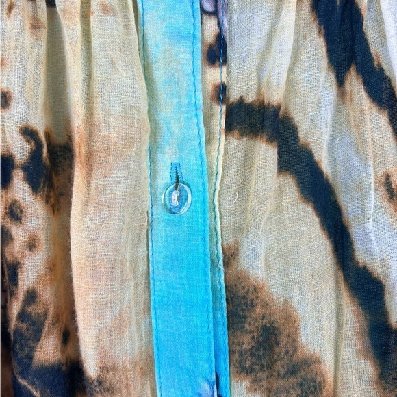 Shana K L Tunic Blouse Woman’s Multicolored Button Down Loose Fitting Ruffled sl - Picture 4 of 8